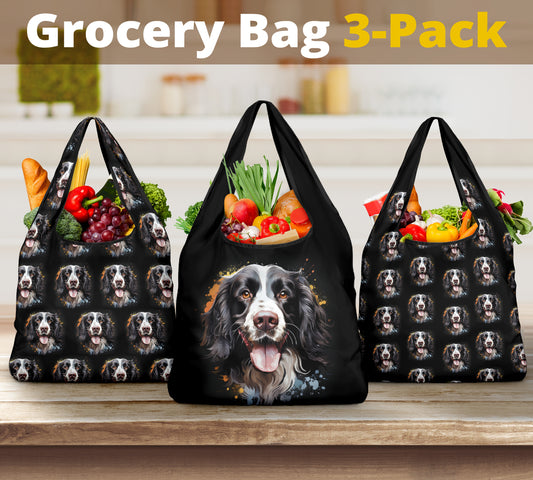 Springer Spaniel Watercolor Design 3 Pack Grocery Bags