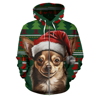 Chihuahua All Over Print Zip-Up Hoodies - 2023 Christmas / Holiday Collection