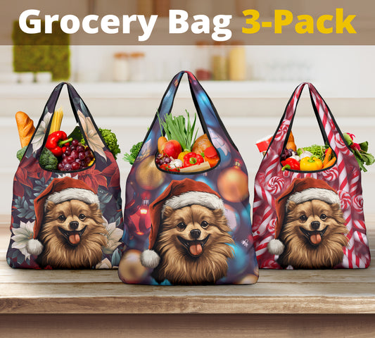 Pomeranian Design 3 Pack Grocery Bags - 2023 Christmas / Holiday Collection