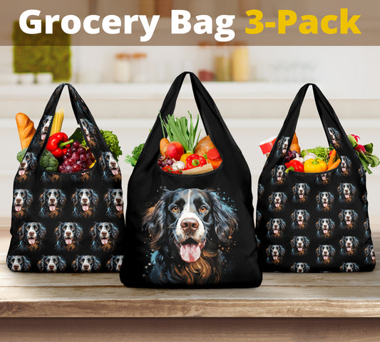 English Springer Spaniel Watercolor Design 3 Pack Grocery Bags