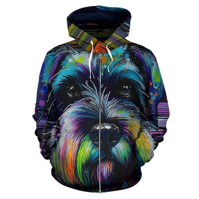 Schnauzer Design All Over Print Colorful Background Zip-Up Hoodies - Inspired Collection