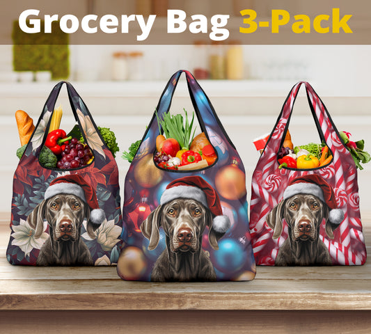 Weimaraner Design 3 Pack Grocery Bags - 2023 Christmas / Holiday Collection