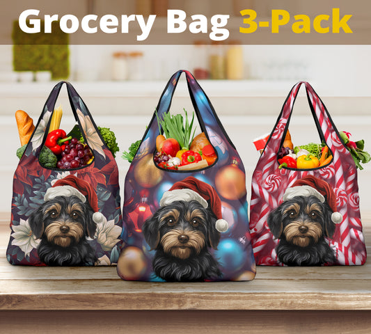 Yorkiepoo Design 3 Pack Grocery Bags - 2023 Christmas / Holiday Collection