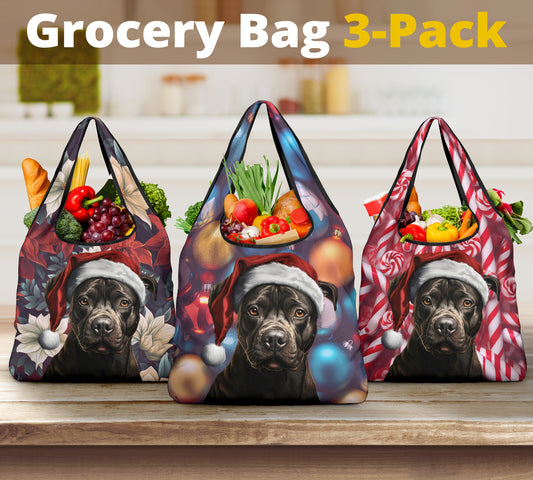 Staffordshire Bull Terrier Design 3 Pack Grocery Bags - 2023 Christmas / Holiday Collection