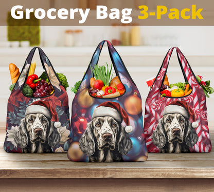 English Setter Design 3 Pack Grocery Bags - 2023 Christmas / Holiday Collection