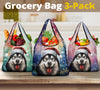 Alaskan Malamute Design 3 Pack Grocery Bags - 2023 Holiday - Christmas Print