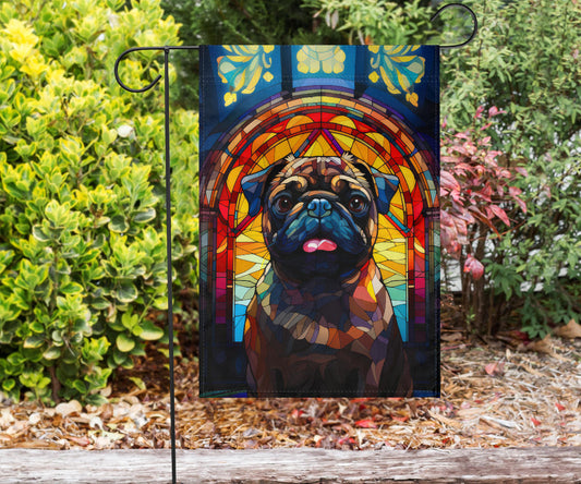 Pug Stained Glass Design Garden and House Flags