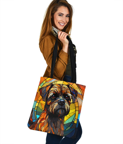 Border Terrier Stained Glass Design Tote Bags