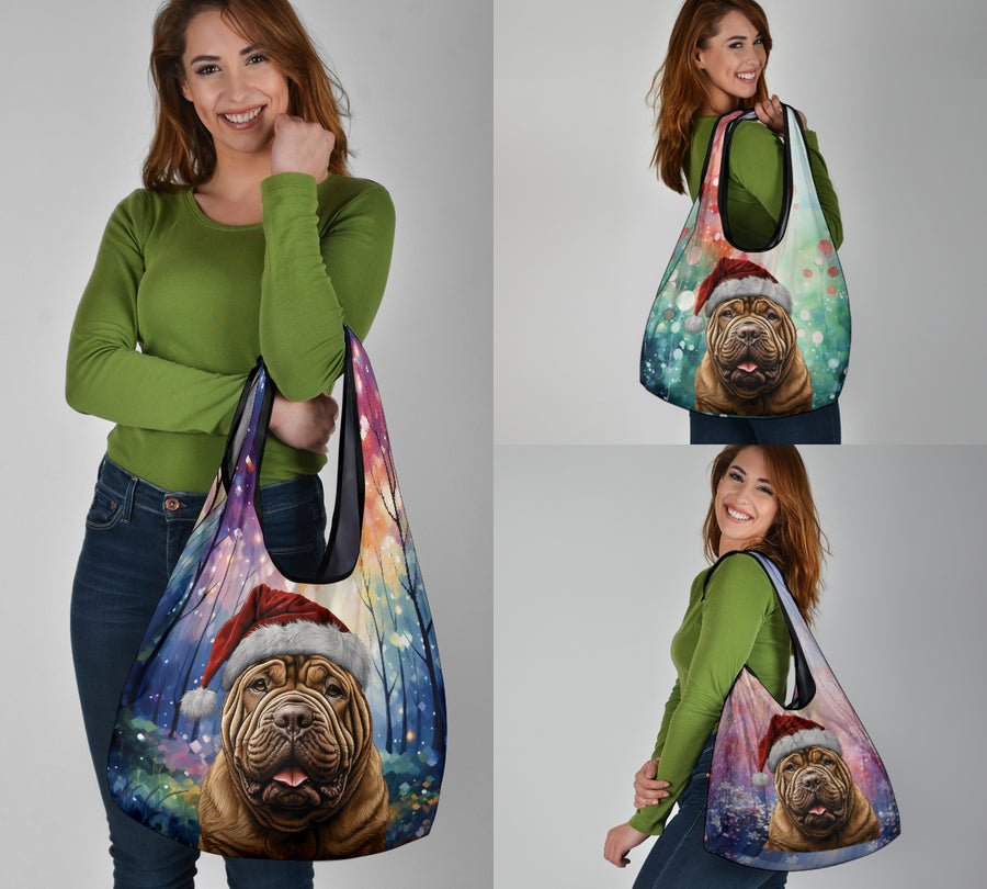 Shar Pei Design 3 Pack Grocery Bags - 2023 Holiday - Christmas Print