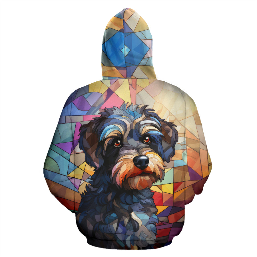 Yorkiepoo All Over Print Stained Glass Design Zip-Up Hoodies