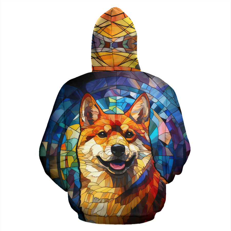 Shiba Inu All Over Print Stained Glass Design Zip-Up Hoodies