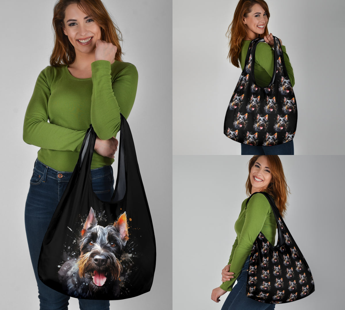 Scottish Terrier Watercolor Design 3 Pack Grocery Bags