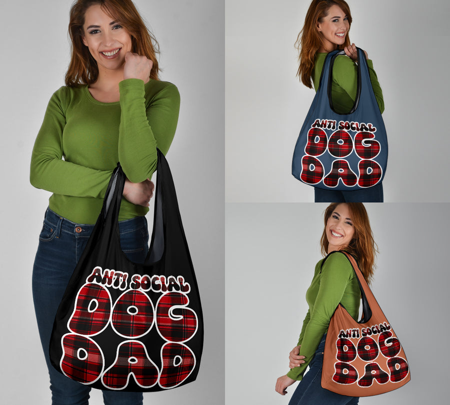 Anti Social Dog Dad Flannel Design 3 Pack Grocery Bags - Mom and Dad Collection