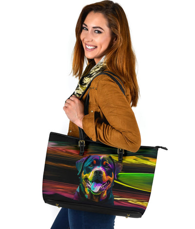 Rottweiler Design Large Leather Tote Bag - Inspired Collection