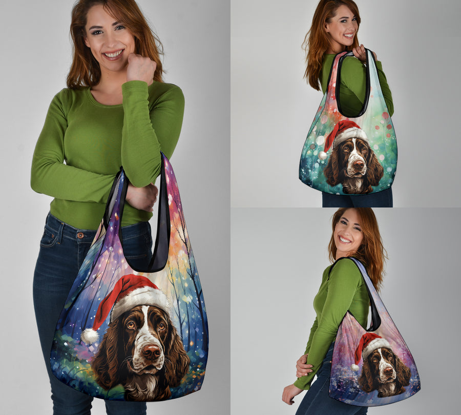 English Springer Spaniel Design 3 Pack Grocery Bags - 2023 Holiday - Christmas Print