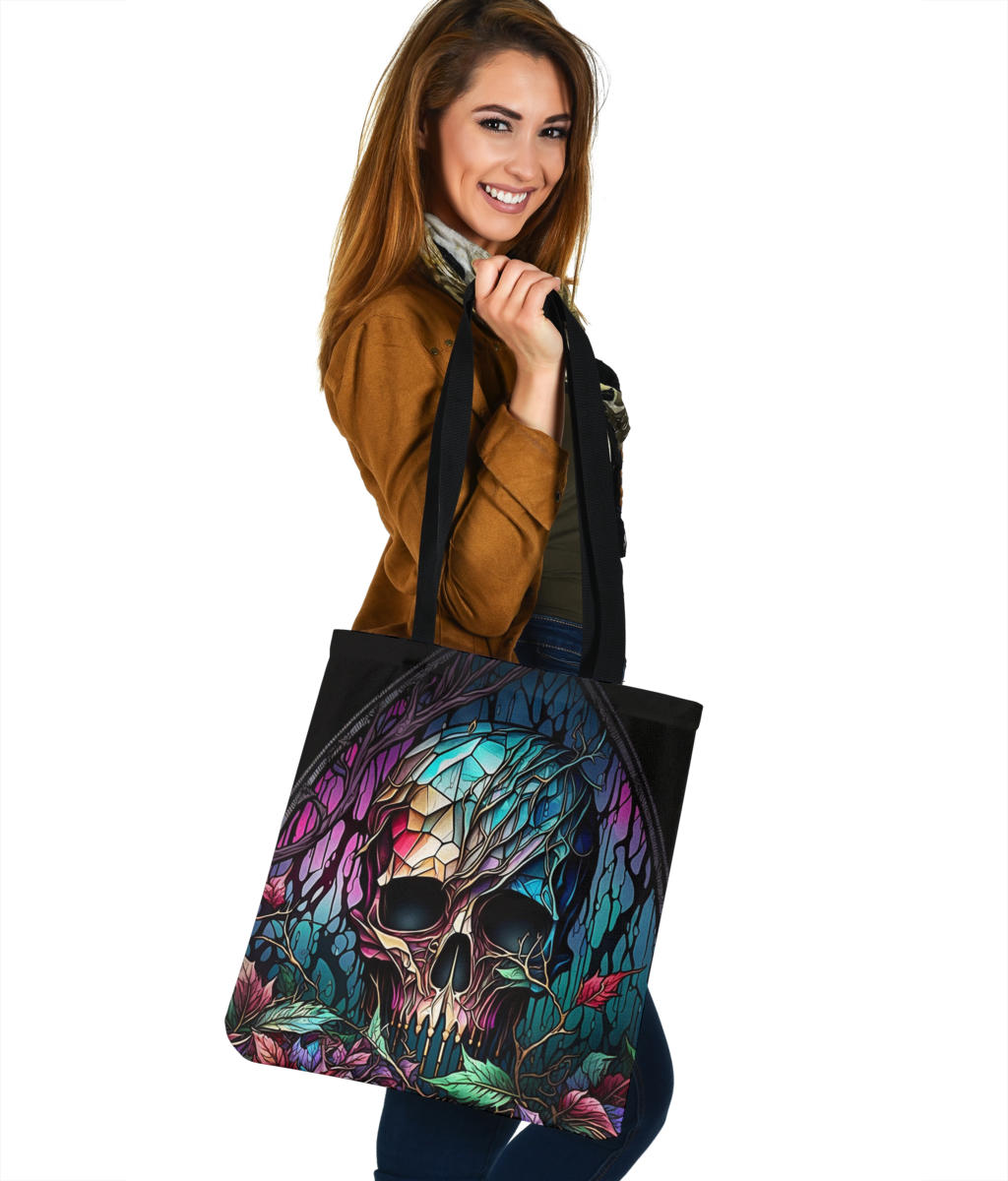 Stained Glass Skull Design Tote Bags - Imagination Collection