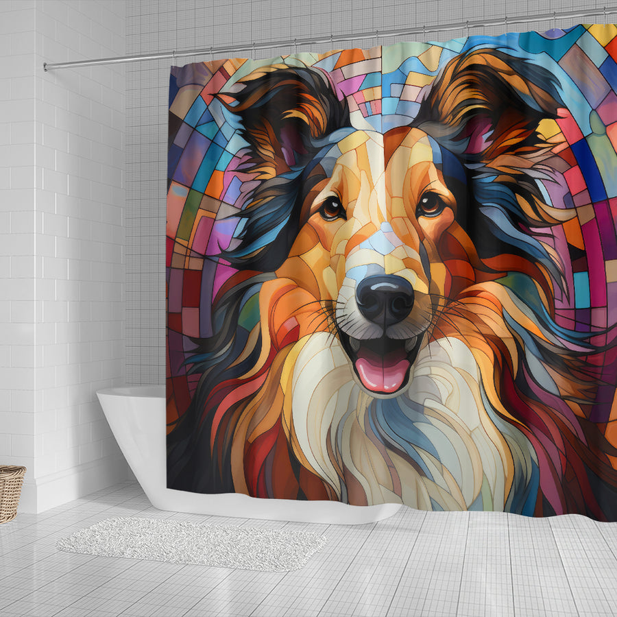 Rough Collie Stained Glass Design Shower Curtains