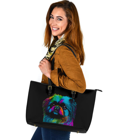 Pekingese Design Large Leather Tote Bag - Inspired Collection