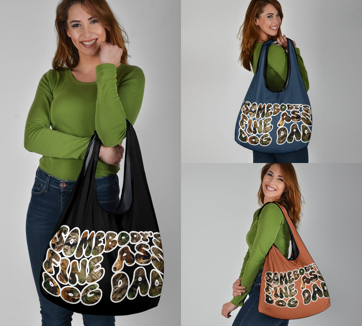 Somebody's Fine Ass Dog Dad Mossy Oak Design 3 Pack Grocery Bags - Mom and Dad Collection