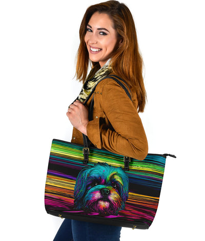 Shih Tzu Design Large Leather Tote Bag - Inspired Collection