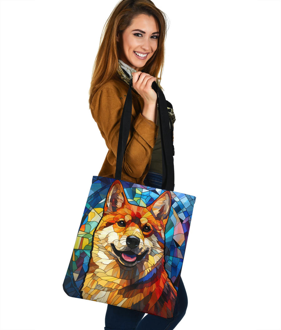 Shiba Inu Stained Glass Design Tote Bags