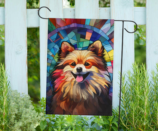 Pomeranian Stained Glass Design Garden and House Flags