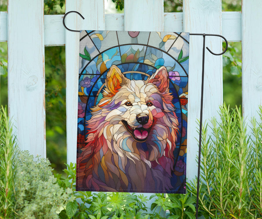 Samoyed Stained Glass Design Garden and House Flags