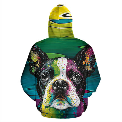 Boston Terrier Design All Over Print Colorful Background Zip-Up Hoodies - Inspired Collection
