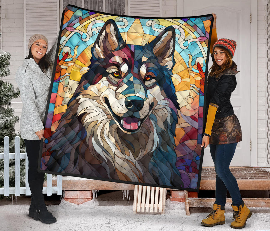 Alaskan Malamute Stained Glass Design Handcrafted Quilts