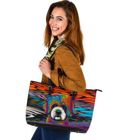 Bichon Design Large Leather Tote Bag - Inspired Collection