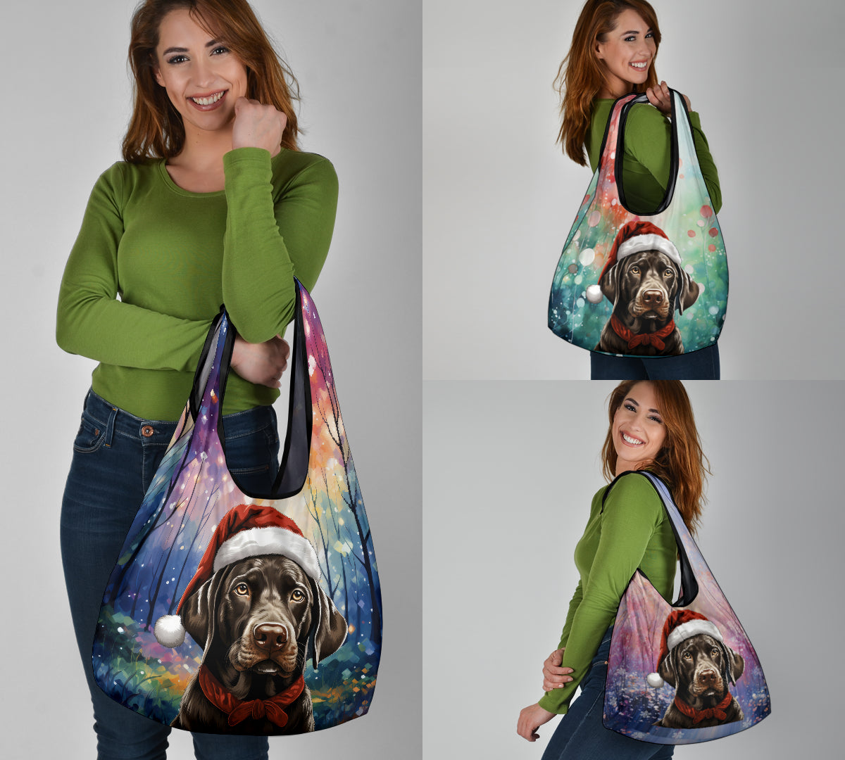 German Shorthaired Pointer Design 3 Pack Grocery Bags - 2023 Holiday - Christmas Print