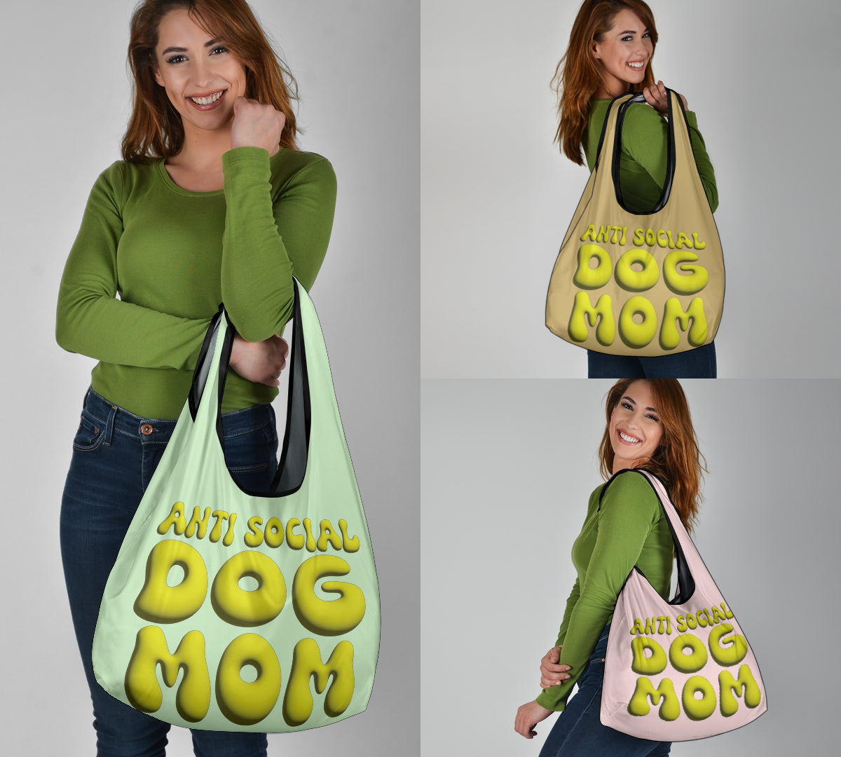 Anti Social Dog Mom Puffy Inflated Design 3 Pack Grocery Bags - Mom and Dad Collection