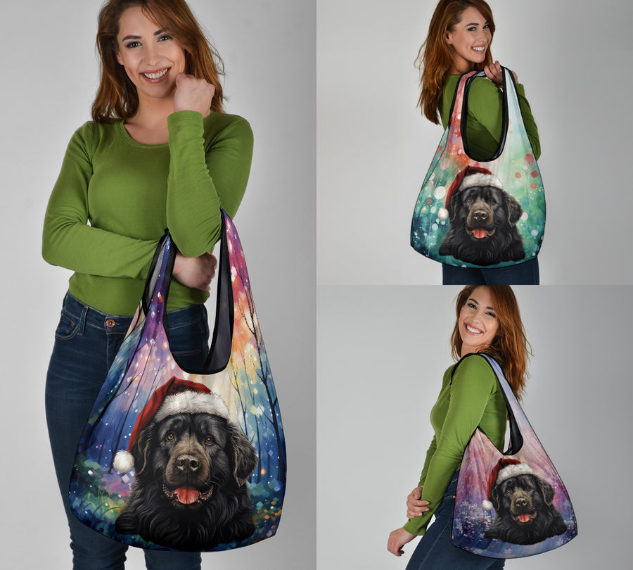 Newfoundland Dog (Newfie) Design 3 Pack Grocery Bags - 2023 Holiday - Christmas Print