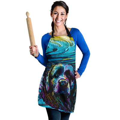 Newfoundland Dog (Newfie) Design Colorful Background Aprons - Inspired Collection