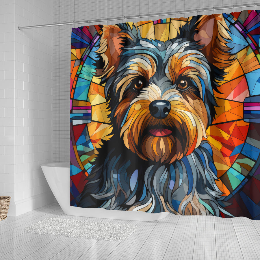 Yorkshire Terrier (Yorkie) Stained Glass Design Shower Curtains