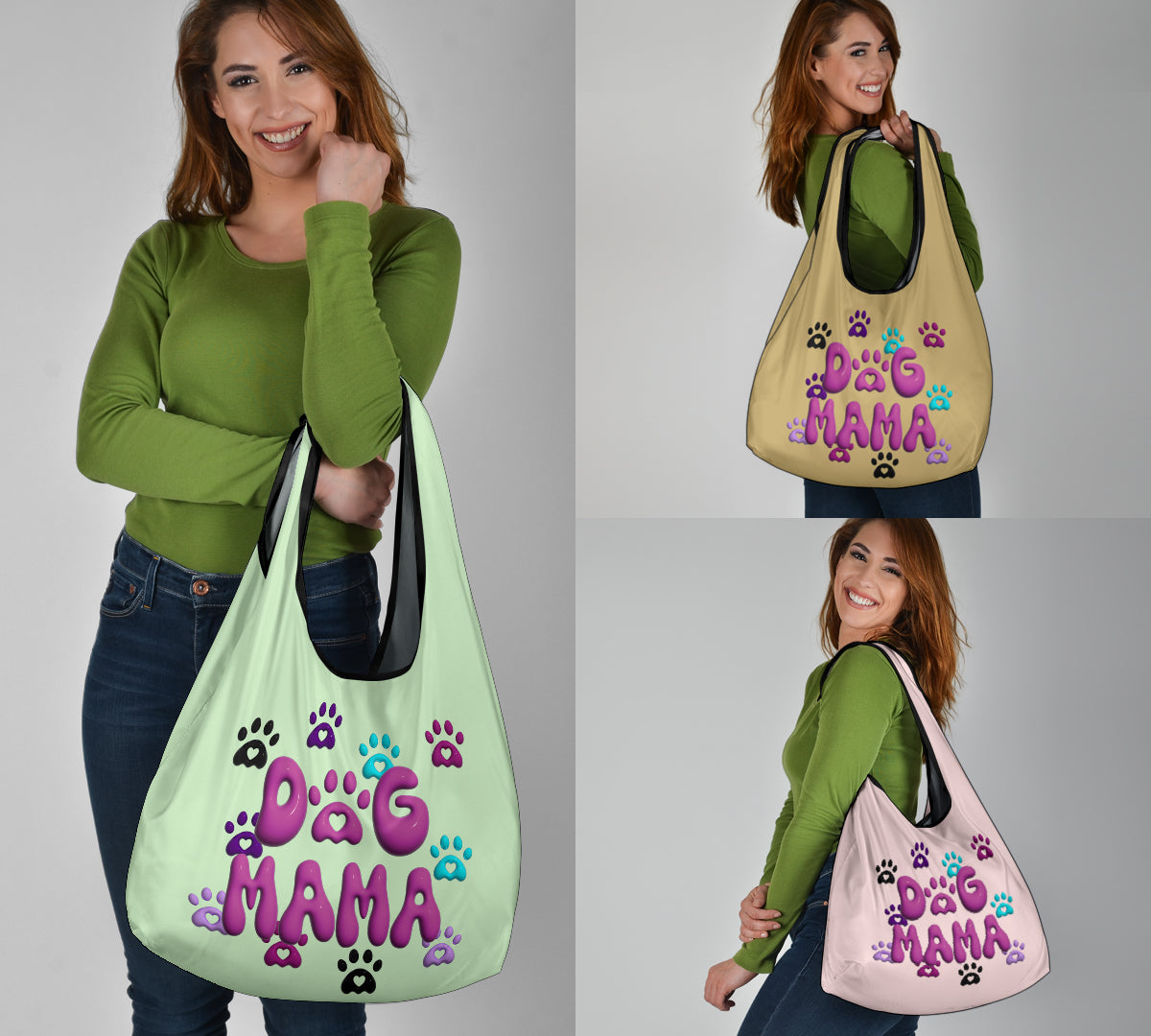 Dog Mama Puffy Inflated Design 3 Pack Grocery Bags - Mom and Dad Collection