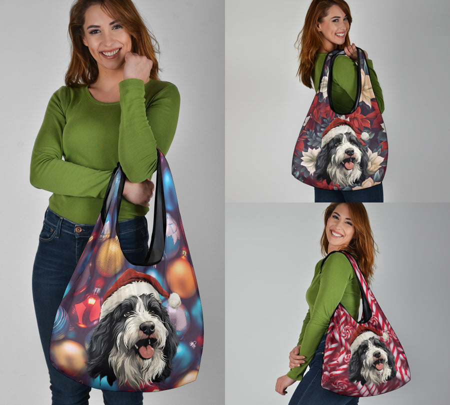 Old English Sheepdog Design 3 Pack Grocery Bags - 2023 Christmas / Holiday Collection