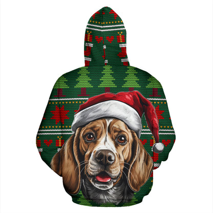 Beagle All Over Print Zip-Up Hoodies - 2023 Christmas / Holiday Collection