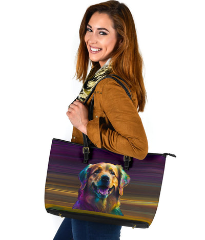 Golden Retriever Design Large Leather Tote Bag - Inspired Collection