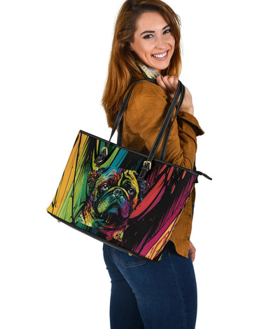Pug Design Large Leather Tote Bag - Inspired Collection