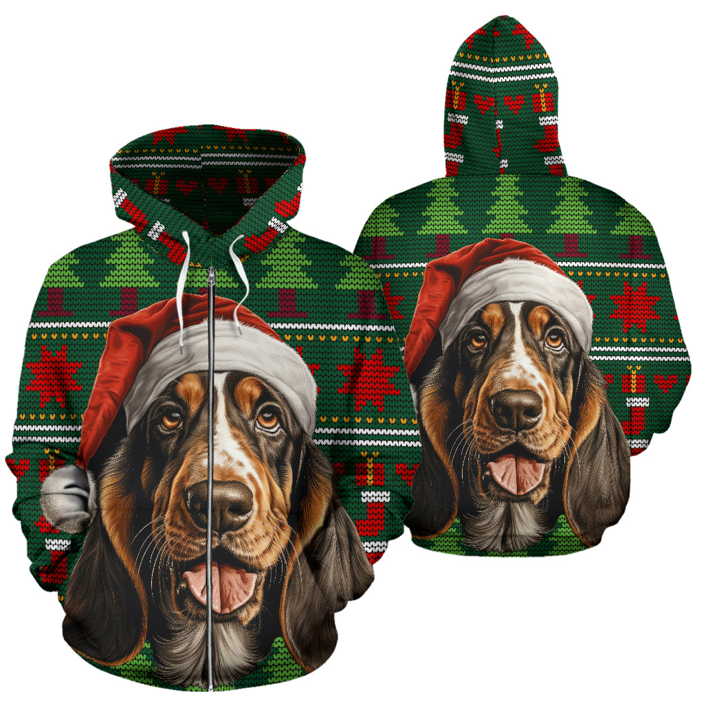 Basset Hound All Over Print Zip-Up Hoodies - 2023 Christmas / Holiday Collection
