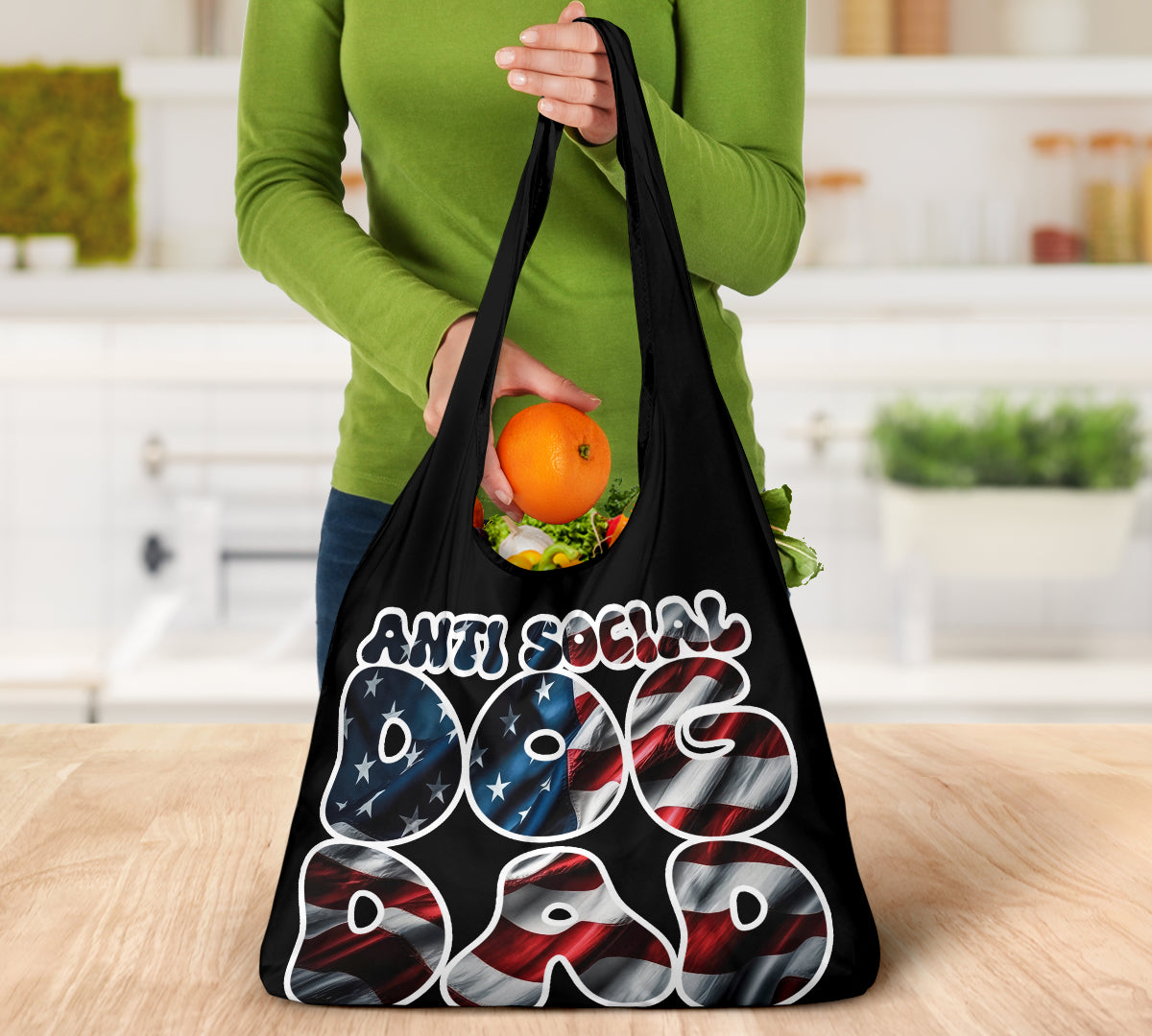Anti Social Dog Dad USA Flag Design 3 Pack Grocery Bags - Mom and Dad Collection