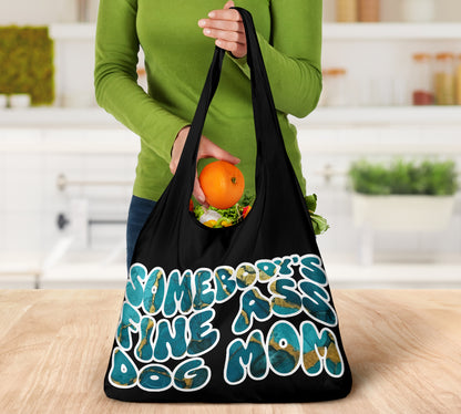 Somebody's Fine Ass Dog Mom Turquoise Marble Design 3 Pack Grocery Bags - Mom and Dad Collection