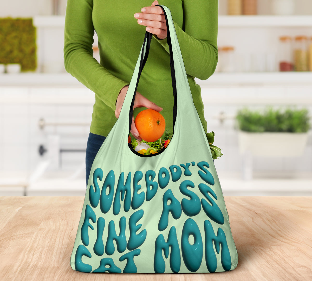Somebody's Fine Ass Cat Mom Puffy Inflated Design 3 Pack Grocery Bags - Mom and Dad Collection