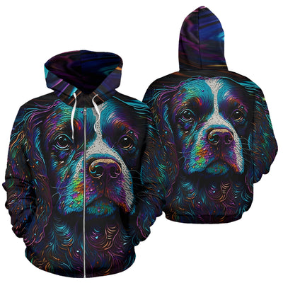 Cavalier King Charles Spaniel Design All Over Print Colorful Background Zip-Up Hoodies - Inspired Collection