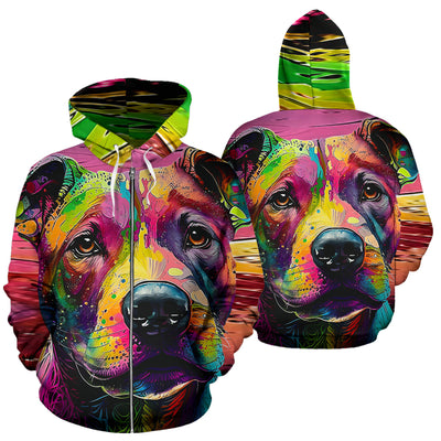 Pit Bull Design All Over Print Colorful Background Zip-Up Hoodies - Inspired Collection