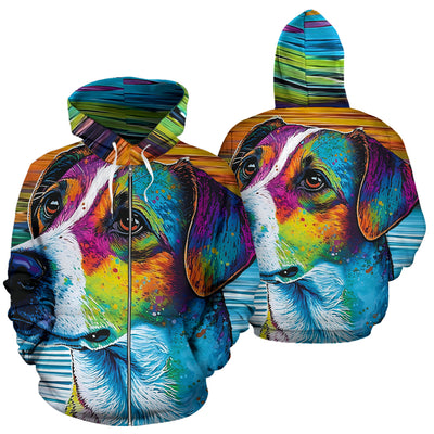 Jack Russell Terrier Design All Over Print Colorful Background Zip-Up Hoodies - Inspired Collection
