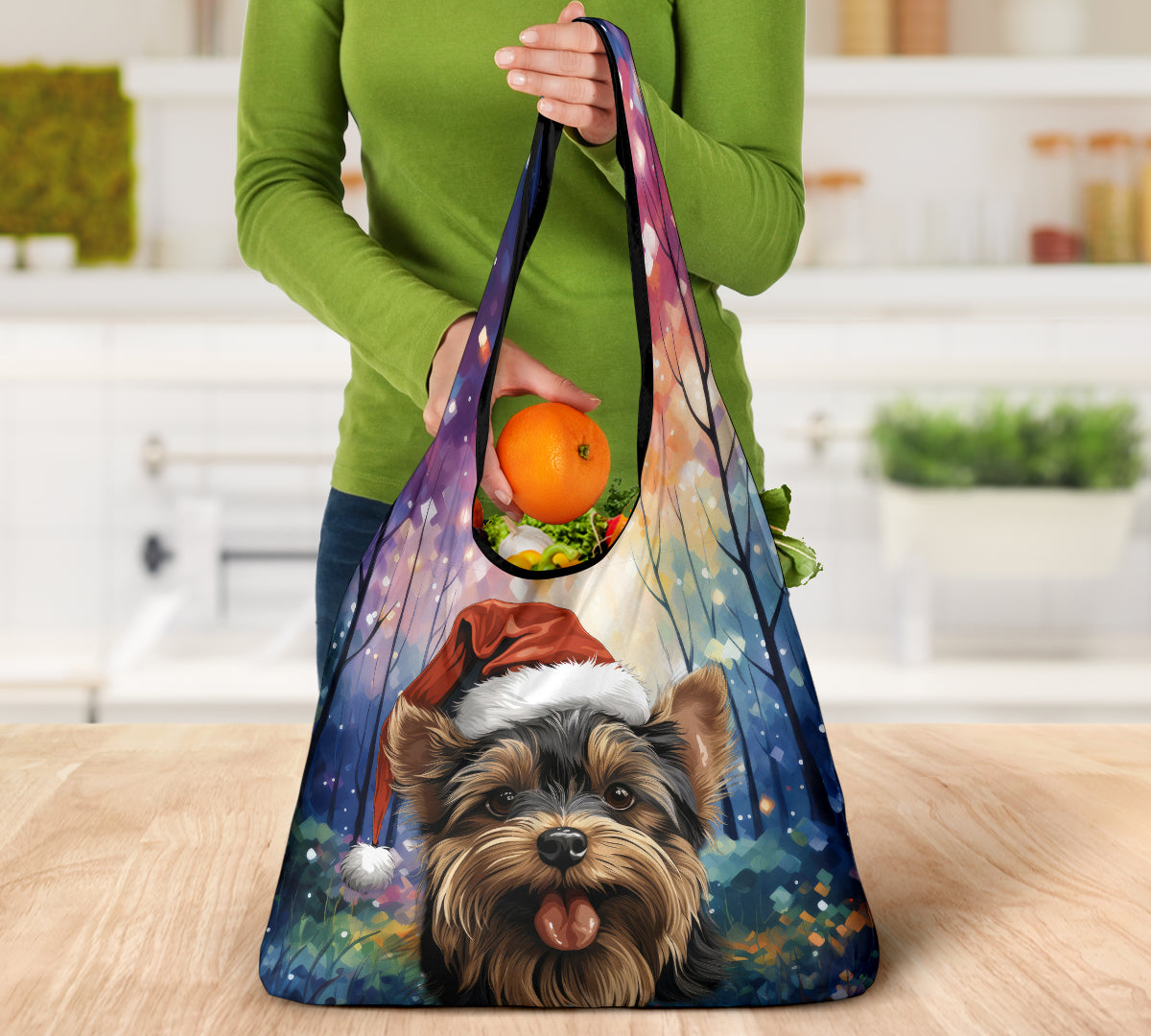 Yorkshire Terrier (Yorkie) Design 3 Pack Grocery Bags - 2023 Holiday - Christmas Print