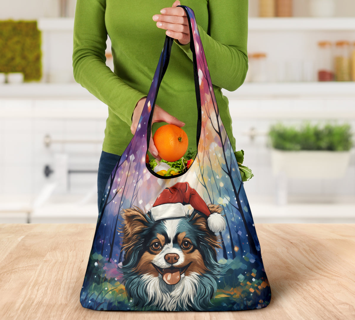 Papillon Design 3 Pack Grocery Bags - 2023 Holiday - Christmas Print