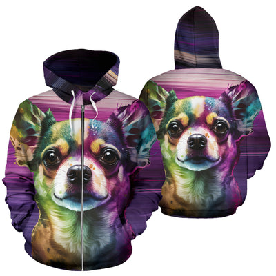 Chihuahua Design All Over Print Colorful Background Zip-Up Hoodies - Inspired Collection